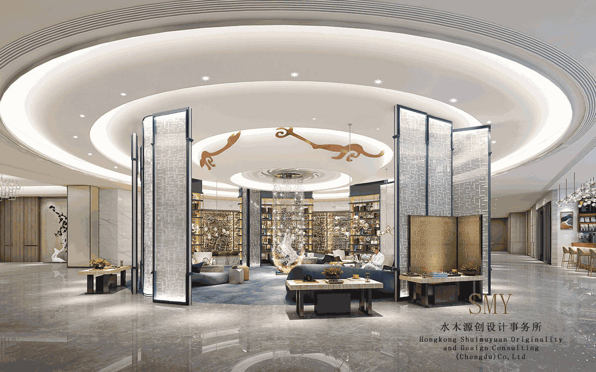 成都壹品壹号酒店大堂设计，前厅设计效果图